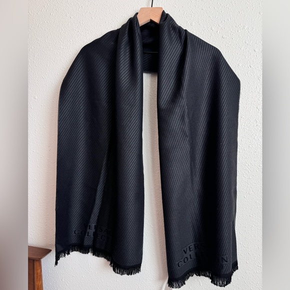 Versace Collection Other - Versace Collection Black And Grey Striped Fringe Scarf